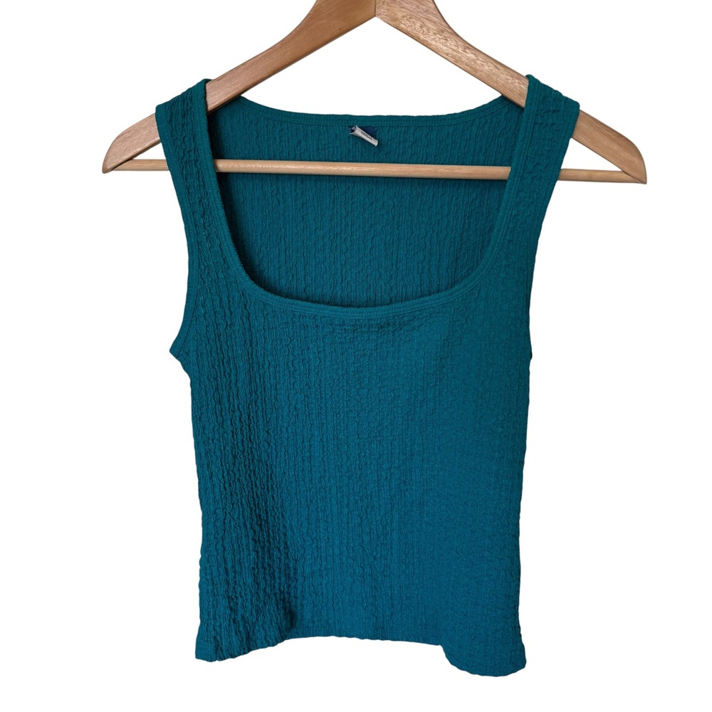 Old Navy Tank Top Womens XS Teal Excellent Popcorn Crinkle Square Neck Top